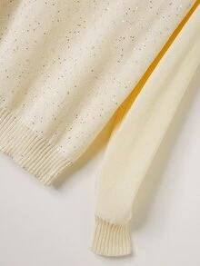 Rusticease Women's Solid Color Long Sleeve Sequin Loose Sweater - White - View 3