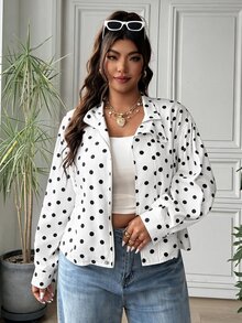 SHEIN EZwear 大尺碼女款波點休閒百搭日常長袖夾克 - 白色 - 查看 5