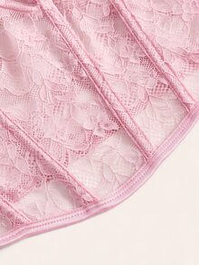 SHEIN ICON 黑色束腰式蕾絲細肩帶背心上衣 - 粉色 - 查看 8