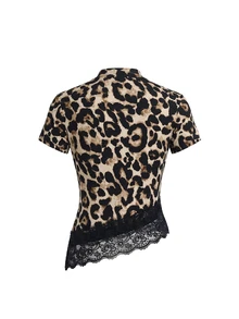 SHEIN Clasi Women's Leopard Print Contrast Lace Hem Top And Skirt Elegant 2 Pieces Set - Multicolor - View 2
