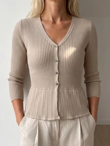 Sprig & Strand Women's Solid Color Long Sleeve Single-Breasted Knit Cardigan - Khaki - View 5