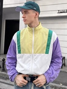 AXEPEAK 男士梭織時尚休閒寬鬆拼接開襟夾克 - 白色 - 查看 4