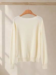 Rusticease Women's Solid Color Long Sleeve Sequin Loose Sweater - White - View 2
