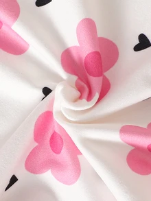 SHEIN Newborn Set Bow Baby Girl Top Spring Fall Knit Print Long Sleeve Lightweight Cuffed Butterfly Sweet Pants Outdoor Khaki Grey Sets Matching Sets - Pink - View 3