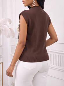 SHEIN Lady Vacation Hollow Knit Women's Sweater - Brown - View 2