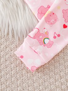 SHEIN X Care Bears GraphicGems 女童卡通圖案長袖上衣與長褲休閒日常居家睡衣套裝 - 粉色 - 查看 6