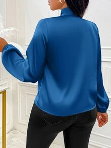 SOLERSUN 女款純色領口長袖優雅襯衫 - 水鴨藍 - 查看 2