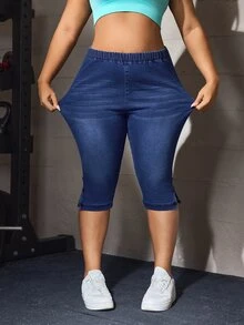 Flexra Plus Size Women's Elastic Waist Casual Versatile Daily Wear Denim Jeans - Blue - View 4