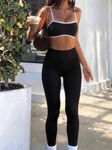 Eassivo Eassivo Women's Sexy Elegant Yoga High Elastic Tight Tummy Control Back Patchwork Sheer Mesh Sexy Mesh Sport Capris - Black - View 2