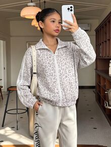 SHEIN Sparklyn 青少年女孩白色長袖輕量防風夾克休閒外套返校穿搭 - 白色 - 查看 2