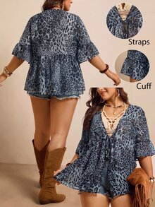 Freevana 大尺碼女款豹紋休閒百搭日常穿著和服襯衫 - 彩色 - 查看 1