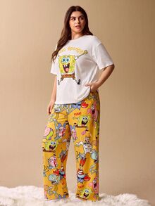 SpongeBob SquarePants | SHEIN 大尺碼女款睡衣套裝 - 黃色 - 查看 4