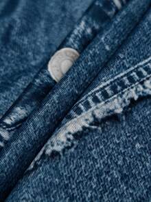 Eryvara Gaun Panjang Wanita Model Bahu Terbuka dengan Motif Denim dan Tali Bahu Tipis - Biru - View 6