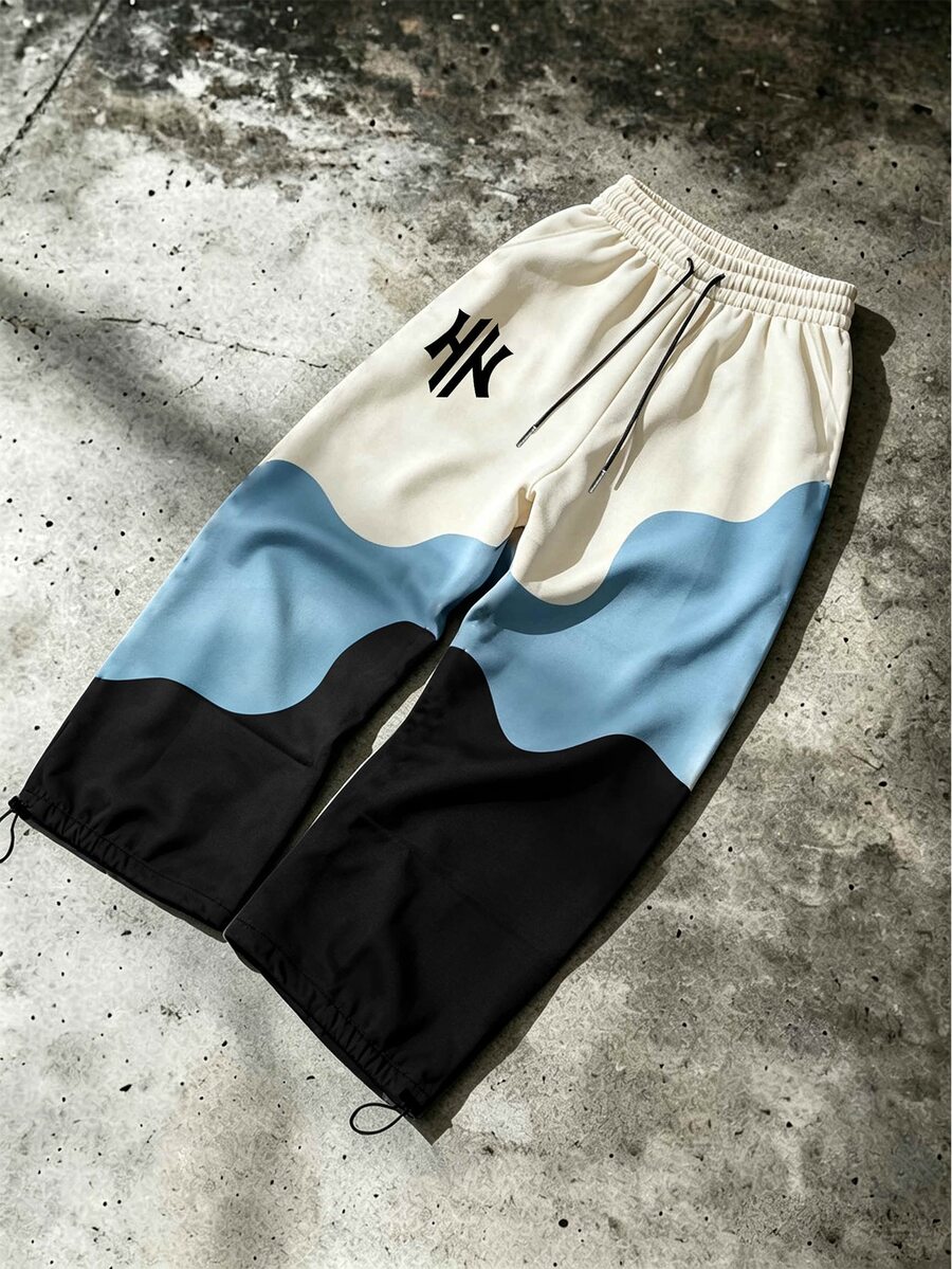 Sport MetroGents Men's Letter Print Drawstring Waist Colorblock Sports Long Pants - Multicolor - View 1