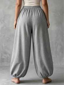 Linhara CURVE Autumn/Winter Casual Relaxed Artistic Style, Japanese Linen Slouchy Fit, Comfortable And Effortless, Daily Vacation, Commute Casual Plus Size Pants - Black and White - View 2