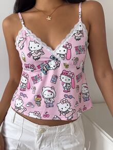 CovetEZ HELLO KITTY AND FRIENDS | SHEIN 女款聯名印花背心，適合外出、街頭穿搭、機場造型、時尚、返校、Y2K、派對、海灘度假、假期 - 彩色 - 查看 4