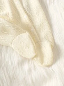SHEIN 2件裝新生兒嬰兒中性連身足襪衣，可愛奶油杏色麻花針織熊刺繡長袖基礎款，秋冬冬季聖誕毛衣帽套裝 - 杏色 - 查看 9