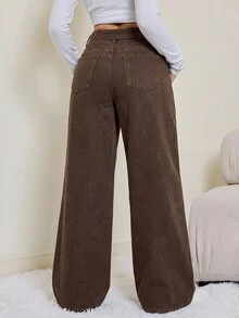 SHEIN Tall 女款折腰寬腿寬鬆休閒牛仔褲，適合女性教師穿搭 - 棕色 - 查看 7