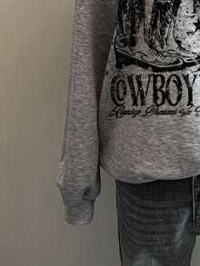 Slaydiva Light Gray Women's Off-Shoulder Loose Casual Long Sleeve Sweatshirt - Light Grey - View 5