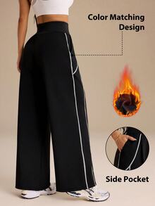 Easithlete Easithlete Women's Colorblock Pocket Casual Daily Travel Sports Long Pants - Black - View 2
