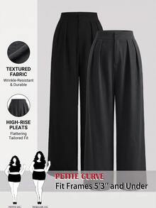 SHEIN PETITE CURVE Plus Size Women's Solid Color Pleated Wide Leg Loose Casual Long Pants - Multicolor - View 1