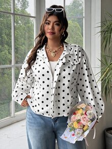 SHEIN EZwear 大尺碼女款波點休閒百搭日常長袖夾克 - 白色 - 查看 6