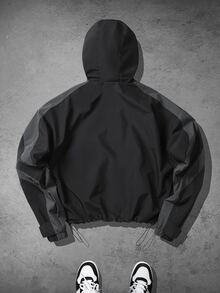 Manfinity EMRG Men's Striped Colorblock Long Sleeve Loose Fit Hooded Jacket - Black - View 2