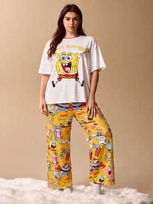 SpongeBob SquarePants | SHEIN 大尺碼女款睡衣套裝 - 黃色 - 查看 3