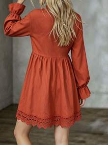Glimmora Women's Long Sleeve V-Neck Short Dress, Autumn - Red - View 2