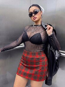 SHEIN EZwear 大尺碼女款格紋側開衩下擺休閒裙褲聖誕款 - 彩色 - 查看 6