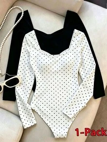 Resyla Women's Polka Dot Print Versatile Everyday Bodysuit - Multicolor - View 2