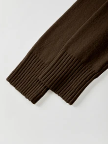 SHEIN 秋季極簡風缺口V領純色長袖針織上衣 - 咖啡棕 - 查看 4