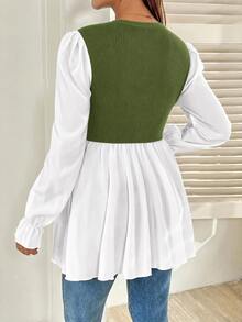 SHEIN 孕婦圓領荷葉邊袖口休閒哺乳上衣 - 軍綠色 - 查看 2