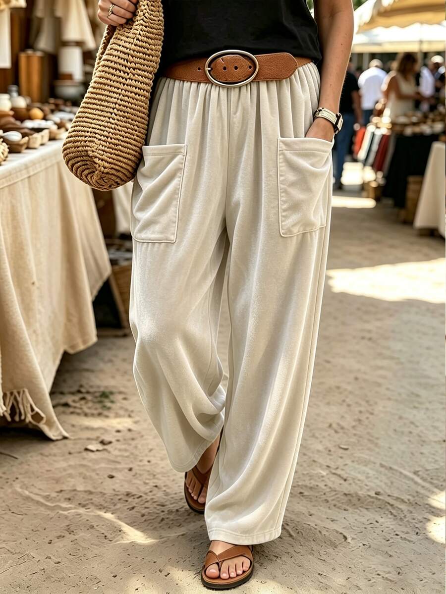 Holdful Holdful Women Fall Casual Relaxed Fit Harem Pants Textured Soft Baggy Long Pants With Side Pockets For Daily - Grey - View 1