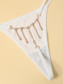 SHEIN Women's Metal Chain Decor T-Back Panties 5pcs Set - Multicolor - View 5