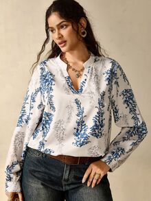 Nubod Plus Size Women's V-Neck All-Over Print Casual Everyday Shirt - Multicolor - View 6