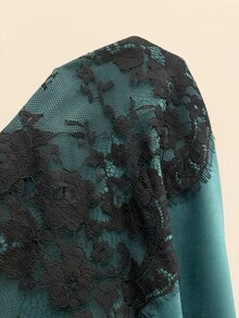 Cravure Green Plus Size Shirt With Lace Trim Design - Dark Green - View 6