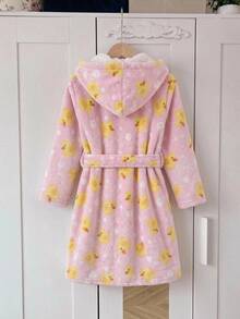 Young Girl Casual Daily Versatile Comfortable Plush Cartoon Yellow Duck Pattern Loungewear - Multicolor - View 4