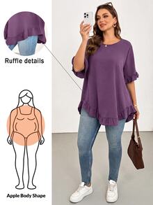 Shapeblank Plus Size Women's Solid Color Casual Versatile Daily Wear Shirt - Purple - View 1