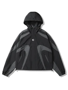 Manfinity EMRG Men's Striped Colorblock Long Sleeve Loose Fit Hooded Jacket - Black - View 3