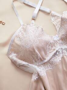 Charlaine Plus Size Lace Patchwork Backless Halter Neck Nightgown - Champagne - View 4