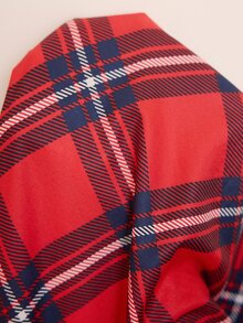 Doze Lane Set Piyama Santai Ukuran Besar Motif Kotak-kotak Merah Lengan Panjang dan Celana Panjang - Merah - View 4