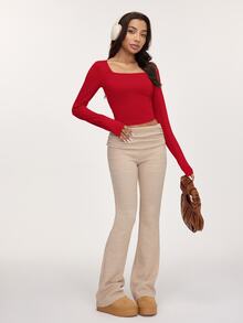SHEIN BASICS 3PCS Women Solid Color Square Neck Long-Sleeved Slim-Fit Versatile T-Shirt - Multicolor - View 4