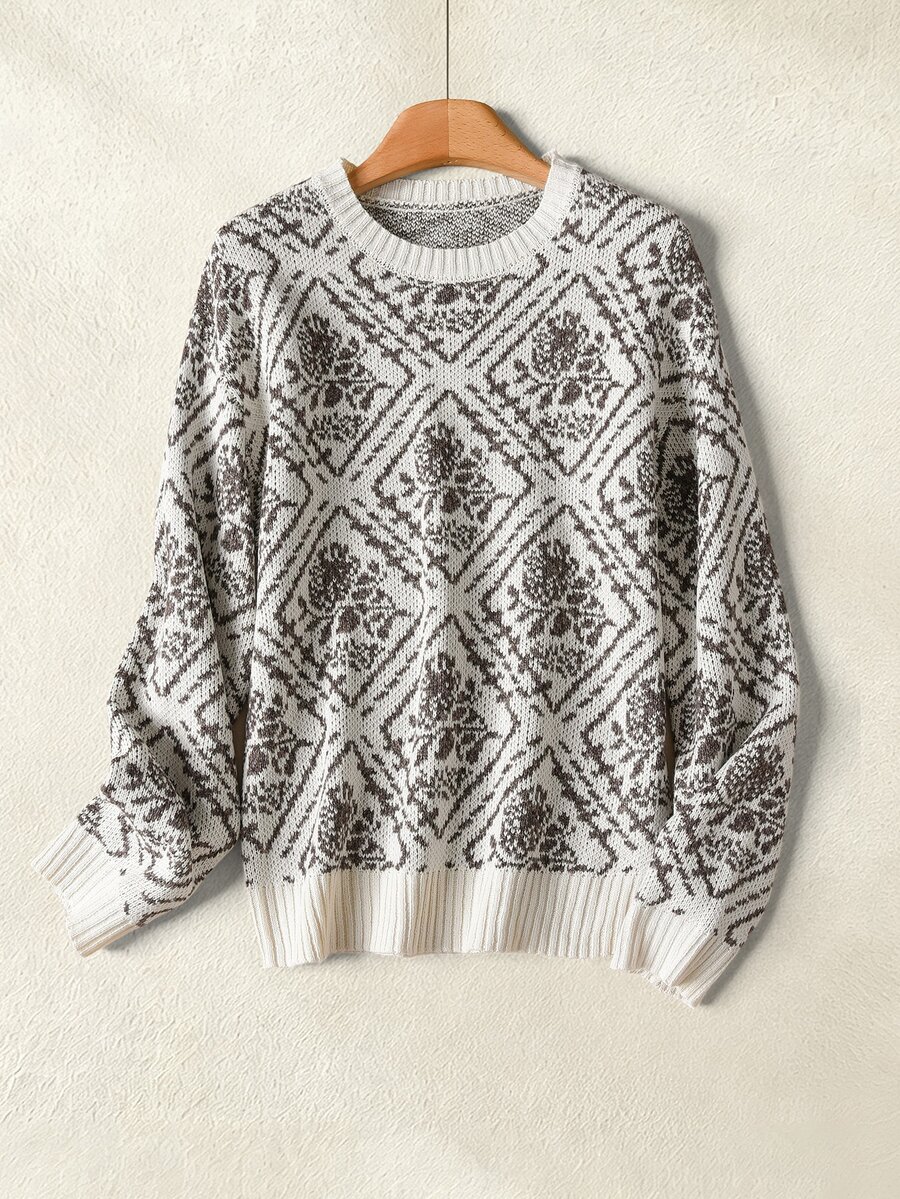 Rusticease Sweater Kasual Wanita Lengan Panjang Leher Bulat Motif Bunga - MultiWarna - View 1