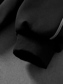 ROMWE MEN Men's Contrast Stitching Loose Fit Zip Front Hooded Sweatshirt - Black - View 7