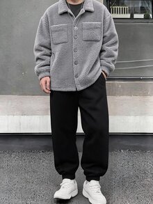 SHEIN 青少年男孩純色長袖單排扣口袋夾克與長褲休閒套裝 - 彩色 - 查看 8