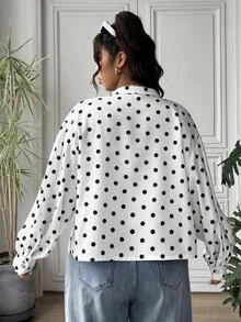 SHEIN EZwear 大尺碼女款波點休閒百搭日常長袖夾克 - 白色 - 查看 2