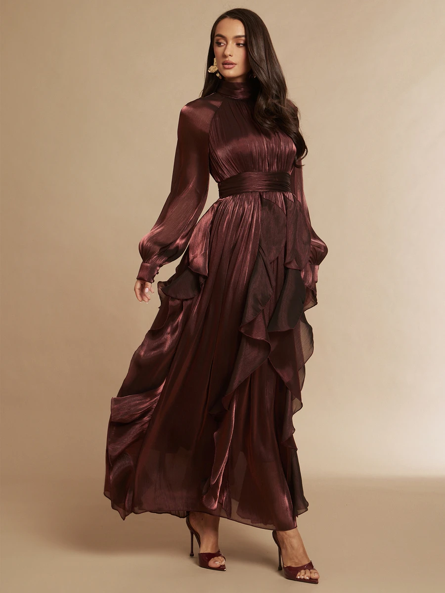 Silquee Women's Elegant Ruched Party & Vacation Dress - Burgundy - View 1
