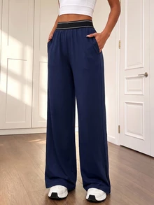 Easithlete Women's Colorblock Waist Wide Leg Loose Athletic Pants - Multicolor - View 3