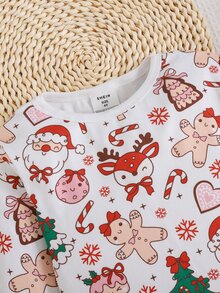 SHEIN Young Girl Casual Comfortable Cute Christmas Style Printed Pattern Fitted Pajama Set - Multicolor - View 4